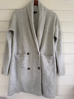 J Crew Heather Gray Merino Alpaca Blend Sweater Coat Double Breasted Cardigan S